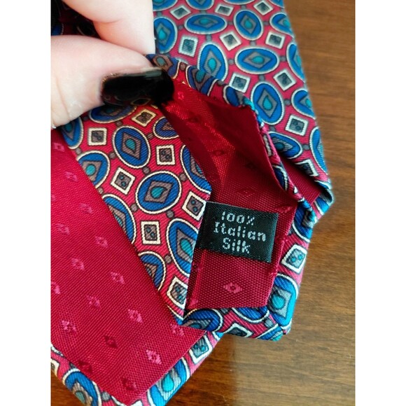 Saville Row Art Deco Silk Tie Geometric Blue Gray Made in USA 56"L 4"W 1980s - Picture 5 of 6